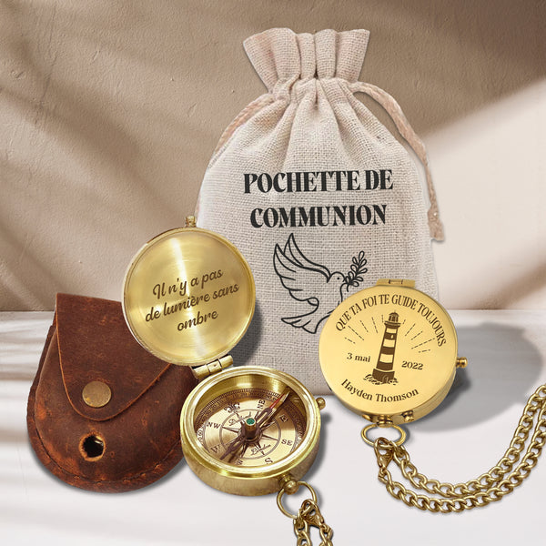Un Pas Avec La Foi, Guidé Pour Toujours - Que Ta Foi Te Guide Toujours - Boussole De Baptême Et De Communion + Sac De Communion Personnalisé Offert - Lcgpb16014